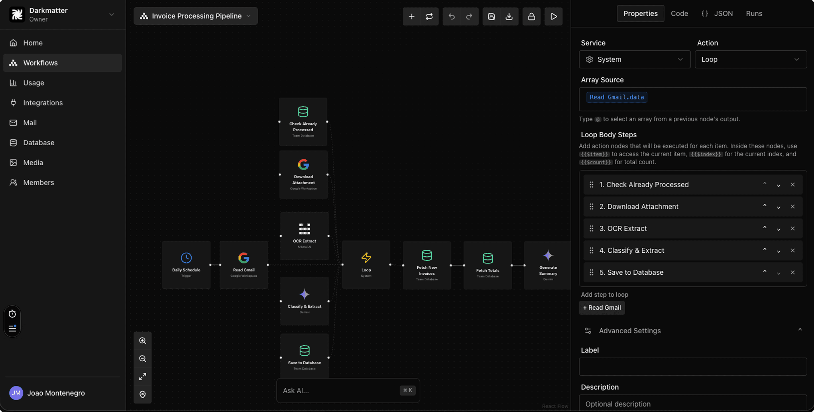 AI Agents workflow interface